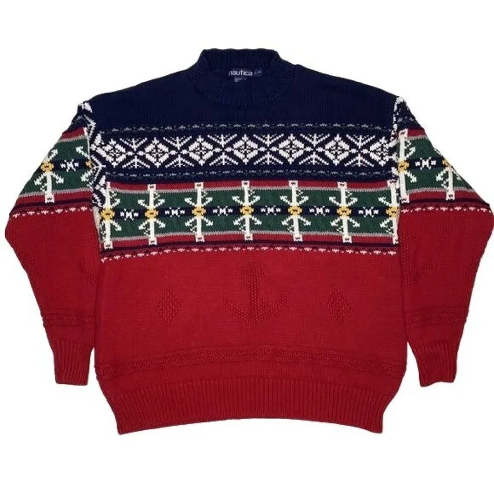 Vintage Nautica Snowflake Mock Neck Sweater: Size Large